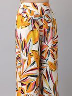 Women's Orange & White Printed Linen Palazzo