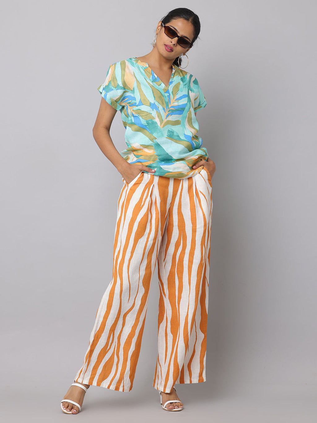 Women's Multi Colour Printed Linen Palazzo