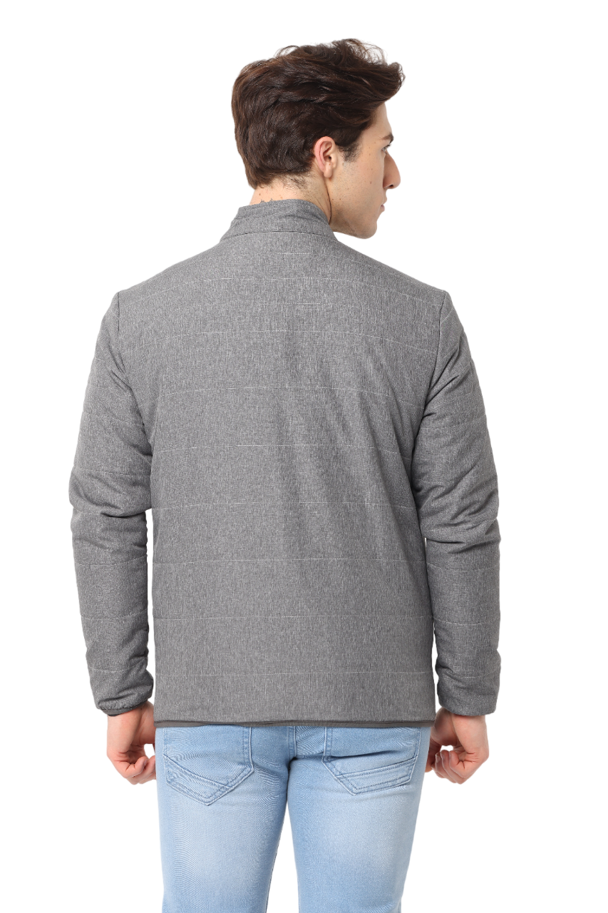 Men's Slim fit Full Sleeve Puffer Jacket, Light Grey