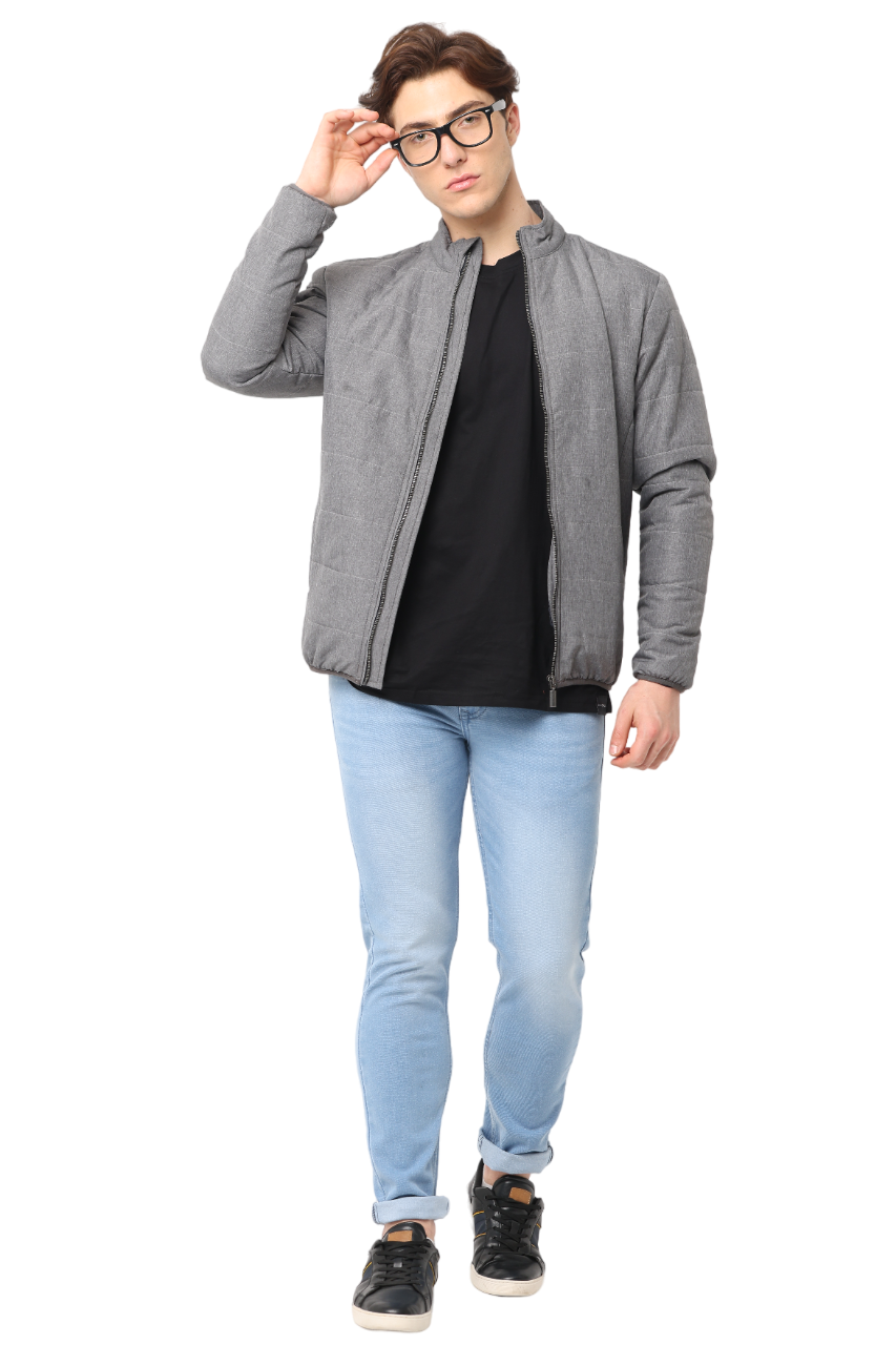 Men's Slim fit Full Sleeve Puffer Jacket, Light Grey