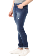 Men's Dark Blue Stone Wash Distressed Denim Jeans