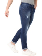 Men's Dark Blue Stone Wash Distressed Denim Jeans