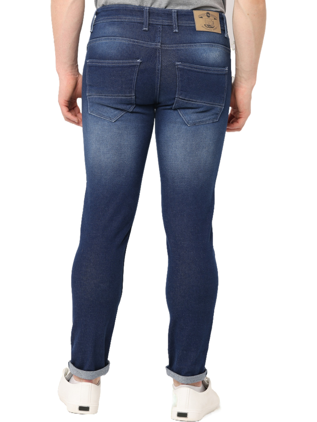 Men's Dark Blue Stone Wash Distressed Denim Jeans