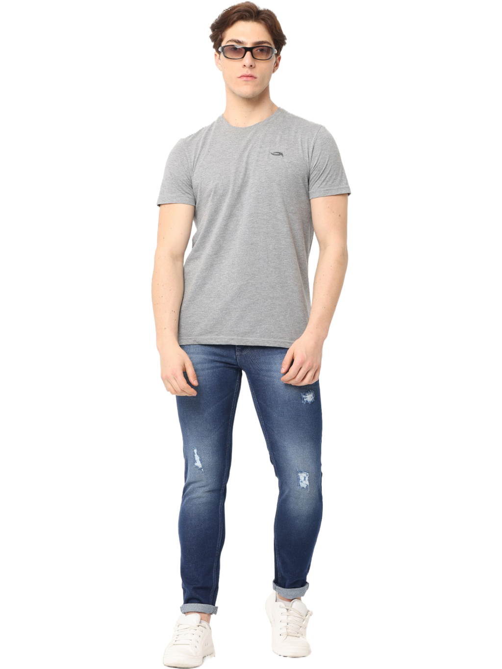 Men's Dark Blue Stone Wash Distressed Denim Jeans