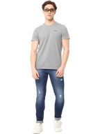 Men's Dark Blue Stone Wash Distressed Denim Jeans