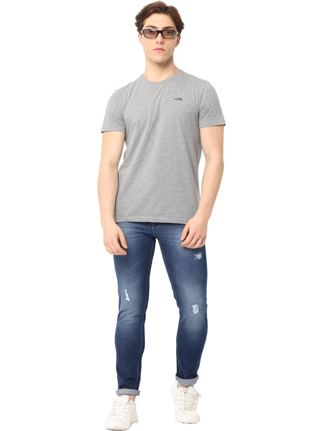 Men's Dark Blue Stone Wash Distressed Denim Jeans