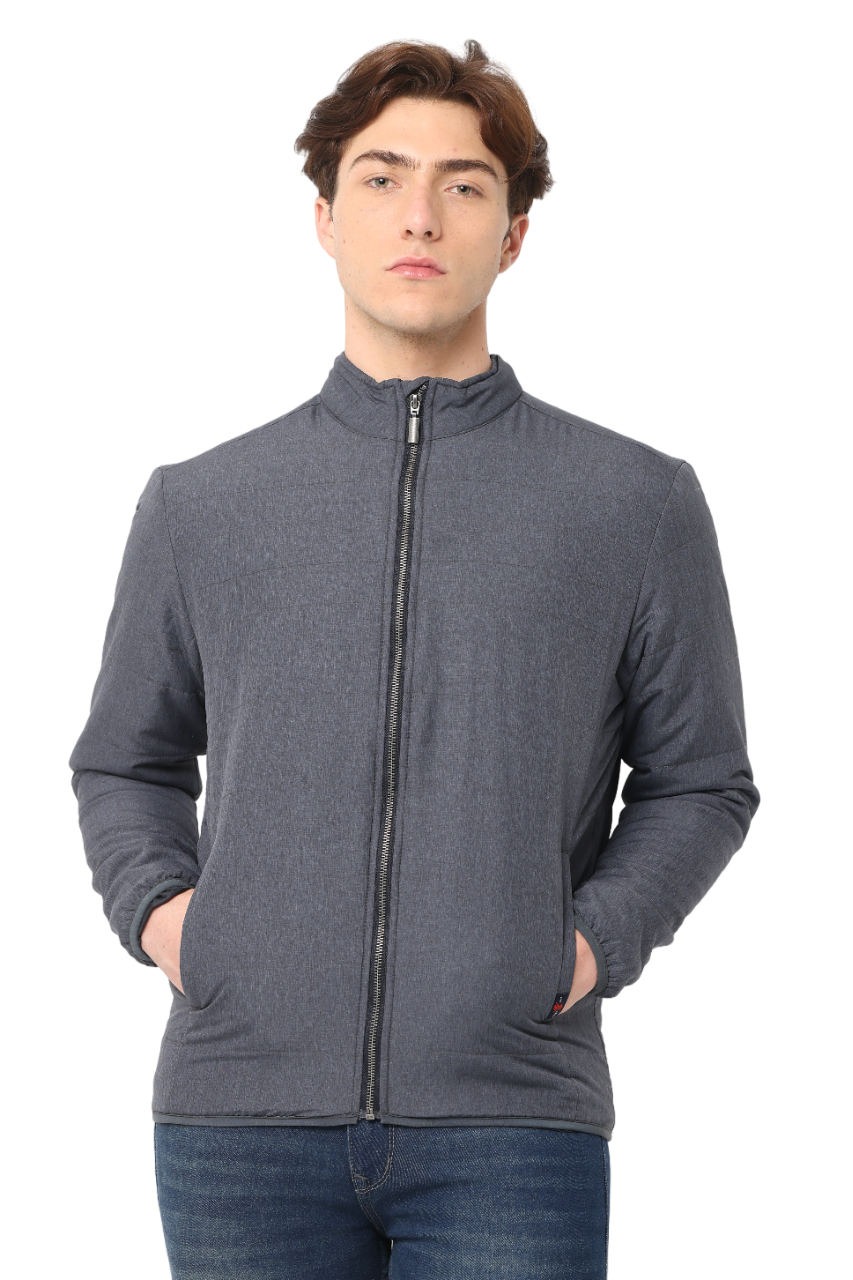 Men's Slim fit Full Sleeve Puffer Jacket, Dark Grey
