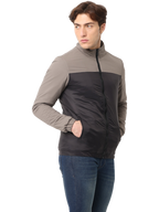 Men's Slim Fit Cut & Sew Full Sleeve Poly Fill Jacket, Black Grey