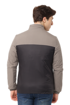 Men's Slim Fit Cut & Sew Full Sleeve Poly Fill Jacket, Black Grey