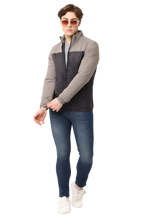 Men's Slim Fit Cut & Sew Full Sleeve Poly Fill Jacket, Black Grey