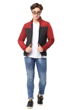 Men's Slim fit Cut & Sew Full Sleeve Poly Fill Jacket, Black Red