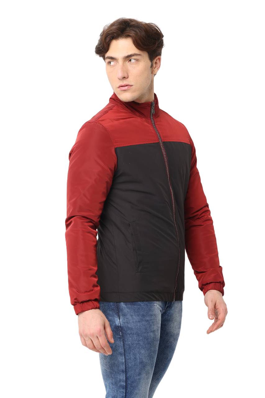 Men's Slim fit Cut & Sew Full Sleeve Poly Fill Jacket, Black Red