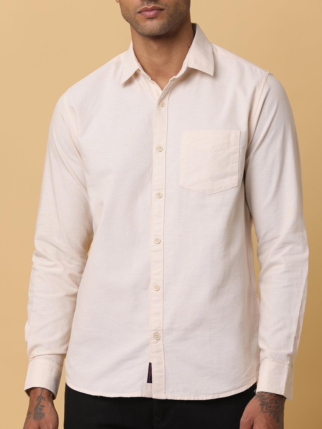 Men's Beige Slim Fit Solid Full Sleeve Casual Shirt