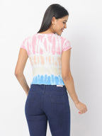 Women's Pink & Blue Slim Fit Knitted Crop Top