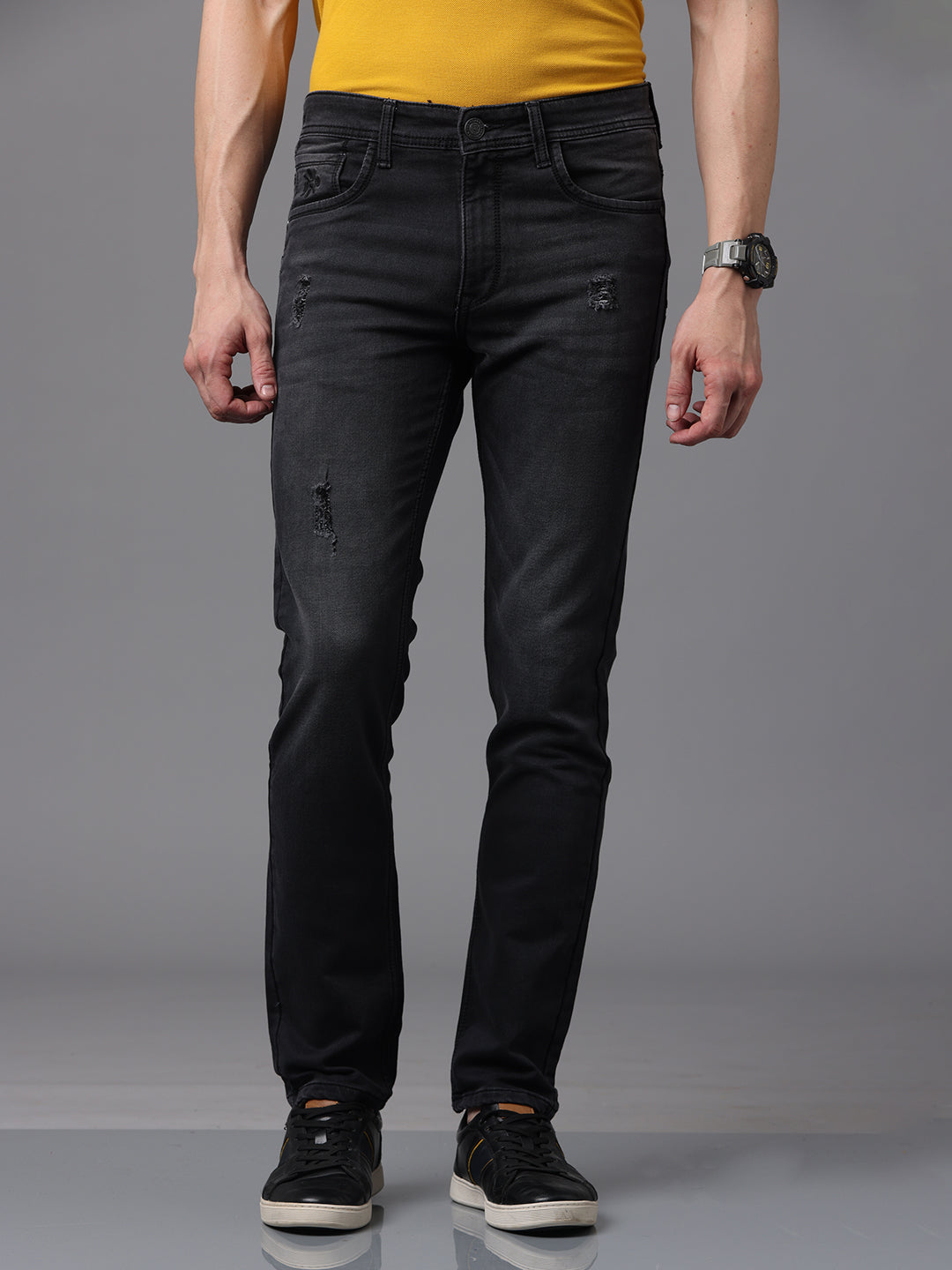 Men's Black Mild Faded Slim Fit Stretchable Denim Jeans