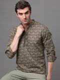 Men's Olive Cotton Linen Slim Fit Kurta Shirt