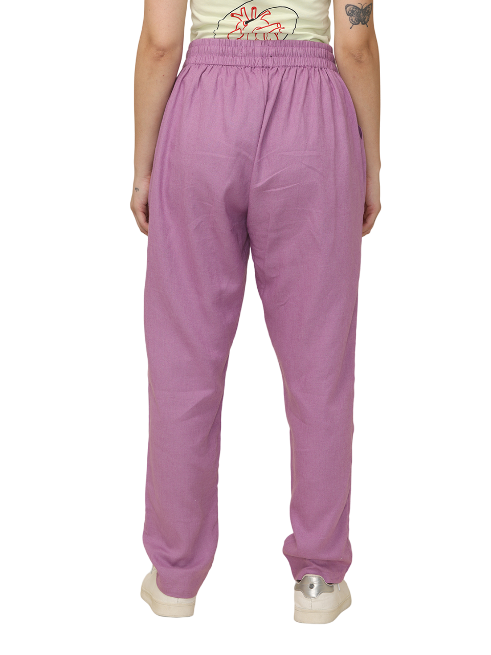 Women's Purple Cotton Linen Cargo Pants with Pockets