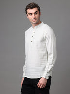 Men's Green Cotton Linen Slim Fit Kurta Shirt