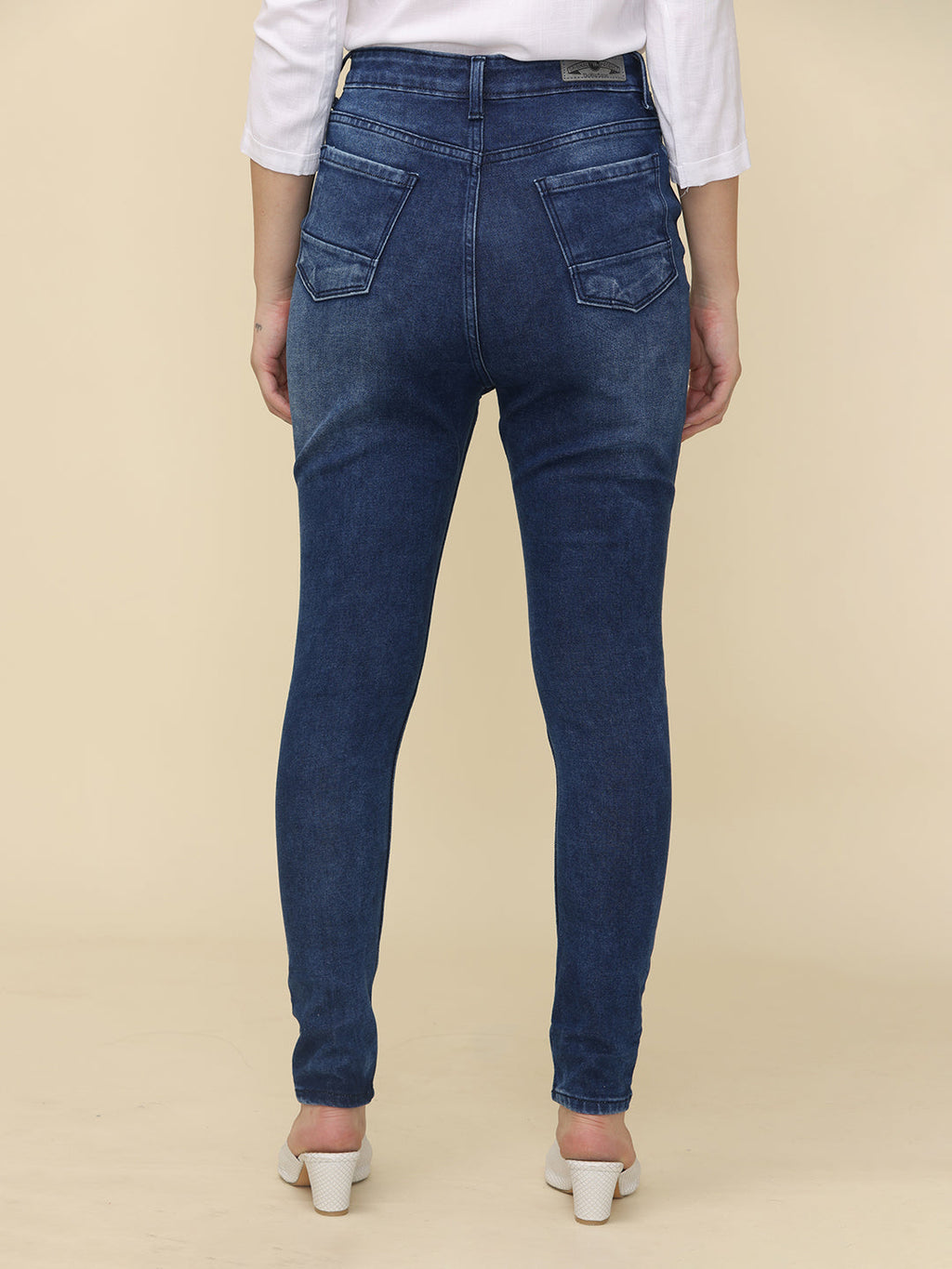Women's Skinny Fit High Rise Distressed Jeans Trouser, Dark Blue