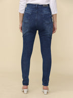 Women's Skinny Fit High Rise Distressed Jeans Trouser, Dark Blue