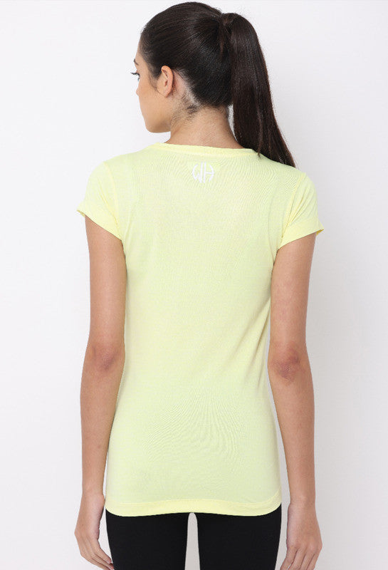 Women's Yellow Slim Fit Athleisure Crew Neck T-Shirt.