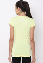 Women's Yellow Slim Fit Athleisure Crew Neck T-Shirt.