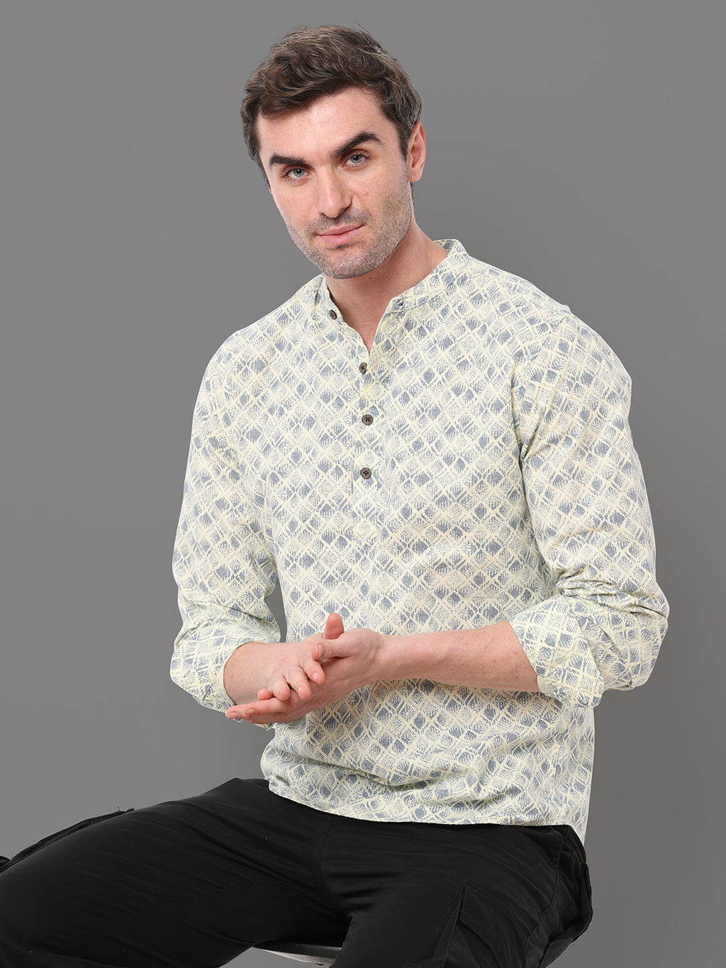 Men's Lemon Green Cotton Linen Slim Fit Kurta Shirt