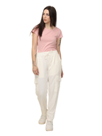 Women's Off White Cotton Linen Cargo Pants with Pockets