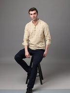 Men's Light Yellow Cotton Linen Slim Fit Kurta Shirt