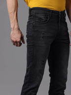 Men's Black Mild Faded Slim Fit Stretchable Denim Jeans