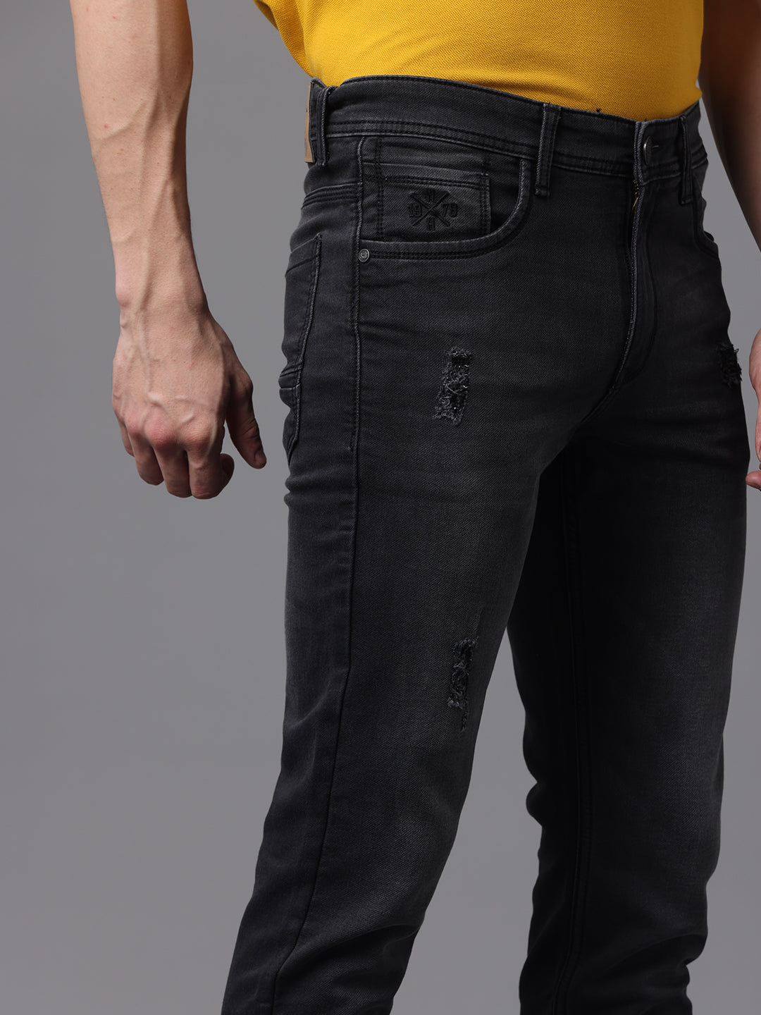 Men's Black Mild Faded Slim Fit Stretchable Denim Jeans
