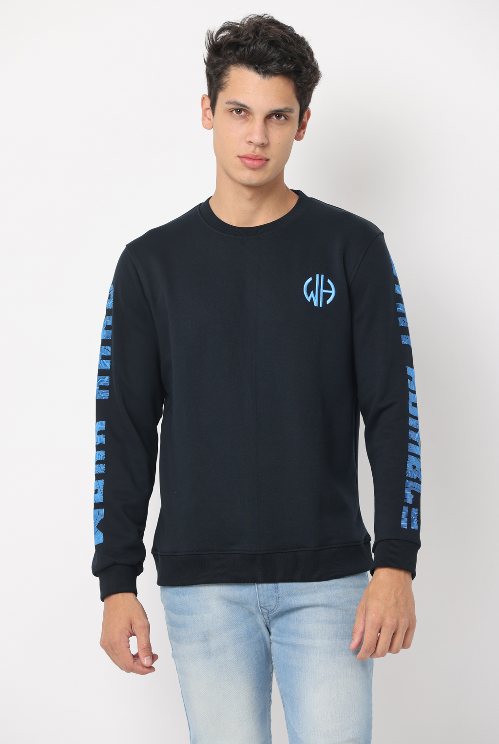 Men's Slim Fit Crew Neck Long Sleeve Sweat Shirt, Black