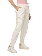 Women's Off White Cotton Linen Cargo Pants with Pockets