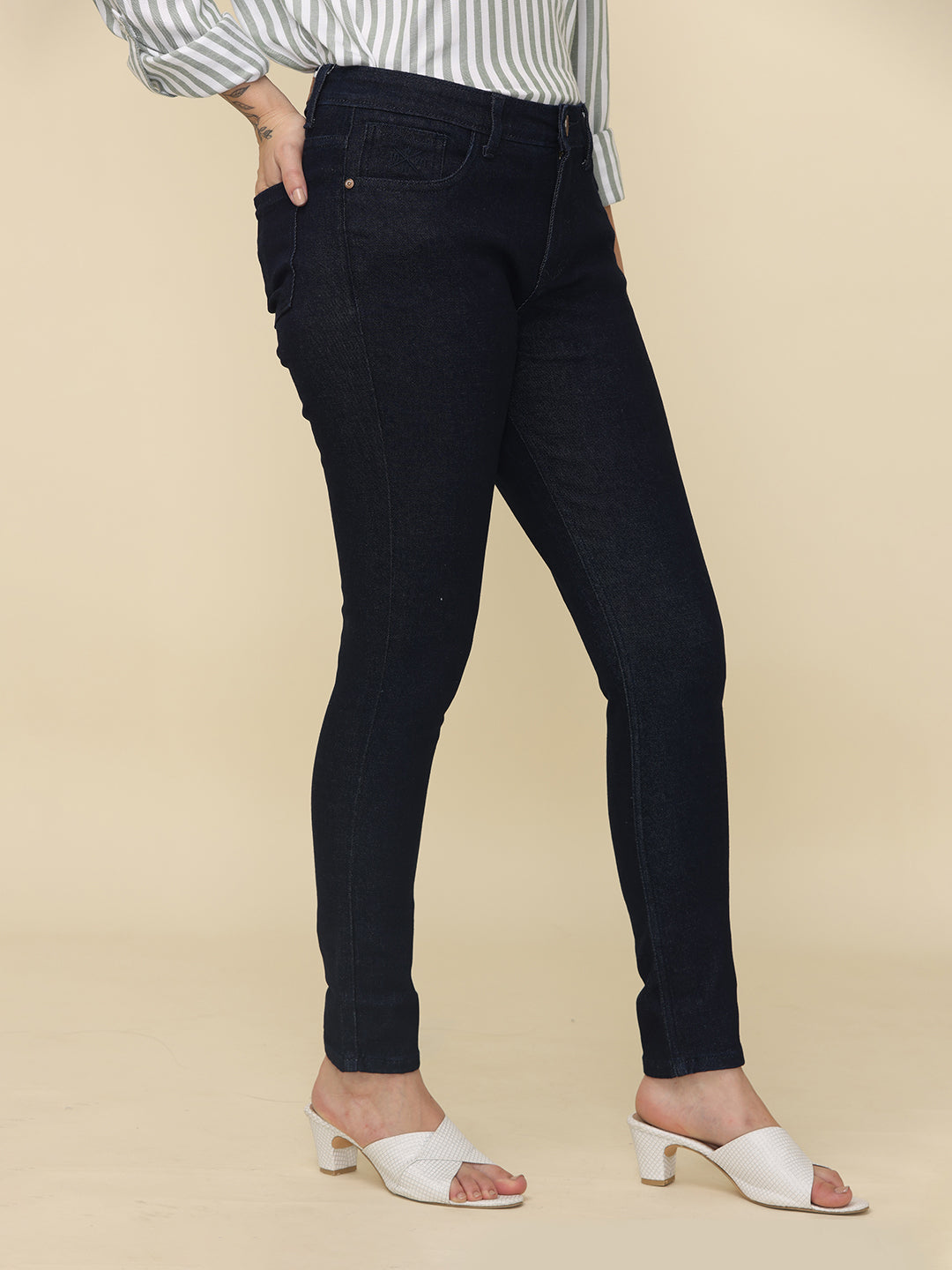Women's Skinny Fit Mid Rise Core Jeans Trouser, Dark Indigo