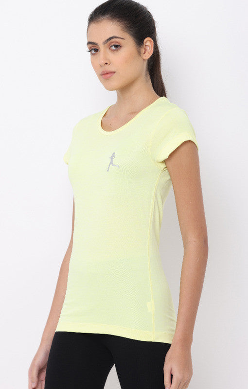 Women's Yellow Slim Fit Athleisure Crew Neck T-Shirt.