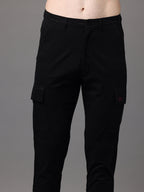 Men's Black Cotton Spandex Slim Fit Cargo Trouser