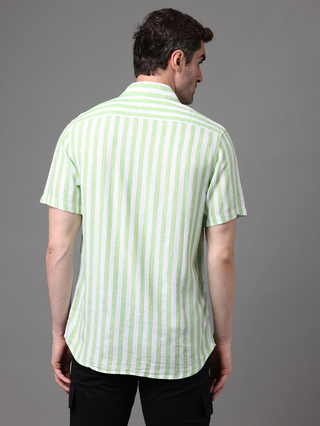 Men's White and Green Linen Rayon Slim Fit Casual Shirt