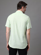 Men's White and Green Linen Rayon Slim Fit Casual Shirt
