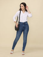 Women's Blue Skinny Fit High Rise Light Faded Jeans