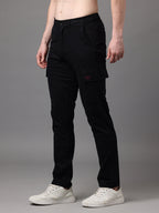 Men's Black Cotton Spandex Slim Fit Cargo Trouser
