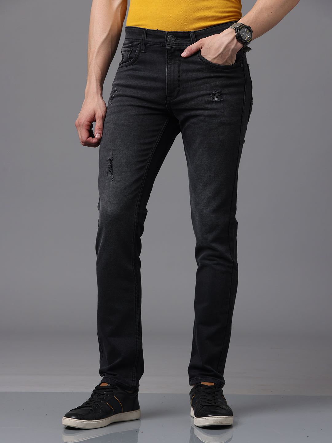 Men's Black Mild Faded Slim Fit Stretchable Denim Jeans