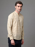Men's Light Yellow Cotton Linen Slim Fit Kurta Shirt