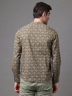 Men's Olive Cotton Linen Slim Fit Kurta Shirt