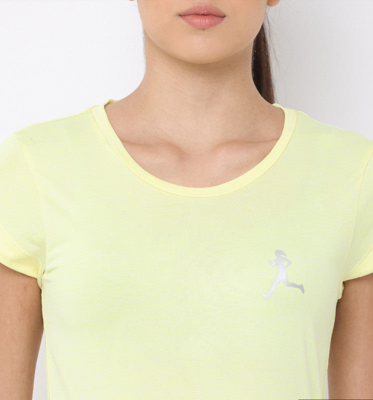 Women's Yellow Slim Fit Athleisure Crew Neck T-Shirt.