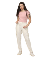 Women's Off White Cotton Linen Cargo Pants with Pockets
