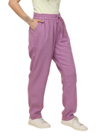 Women's Purple Cotton Linen Cargo Pants with Pockets