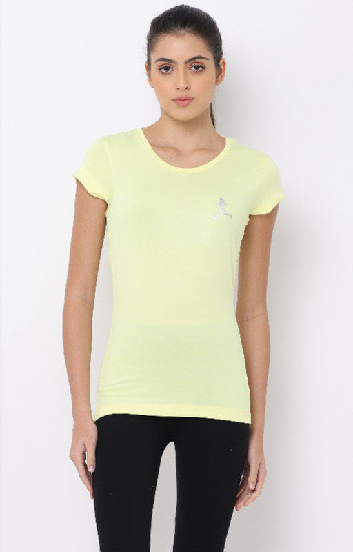 Women's Yellow Slim Fit Athleisure Crew Neck T-Shirt.