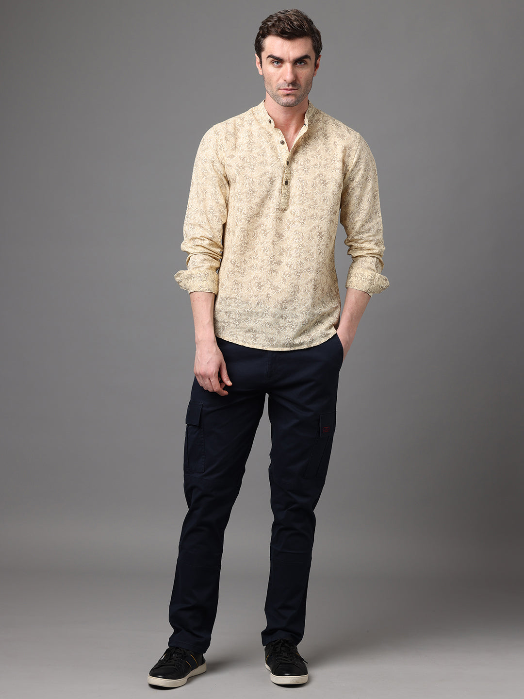 Men's Light Yellow Cotton Linen Slim Fit Kurta Shirt