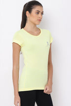 Women's Yellow Slim Fit Athleisure Crew Neck T-Shirt.