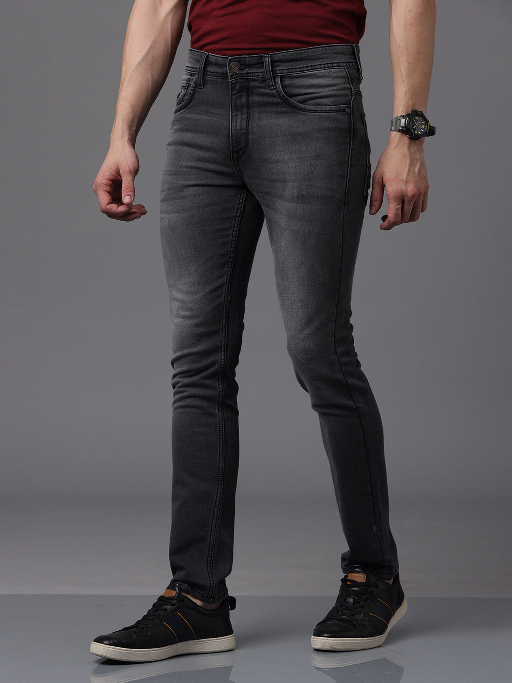 Men's Black Faded Slim Fit Stretchable Jeans